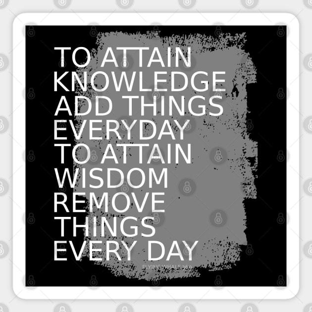 To attain knowledge, add things everyday. To attain wisdom, remove things every day | Choices in life Magnet by FlyingWhale369